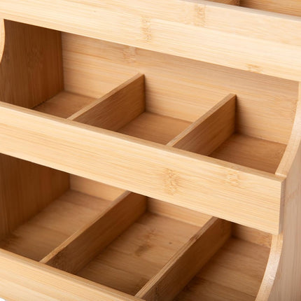 Vertical Bamboo Tea Bag Organizer Holds 180 Tea Bags Space Saving Sustainable Wooden Display for Kitchen Office Café.