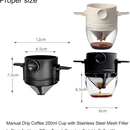 Reusable Stainless Steel Pour Over Coffee Dripper Filter Holder for Sustainable Slow Coffee at Home & Travel Black.
