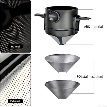 Reusable Stainless Steel Pour Over Coffee Dripper Filter Holder for Sustainable Slow Coffee at Home & Travel Black.