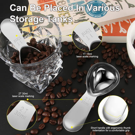 15ml & 30ml Stainless Steel Coffee Measuring Spoons Set - Heavy Duty Long Handle for Coffee Machines - Multifunctional Coffee Scoops Pack of 2.