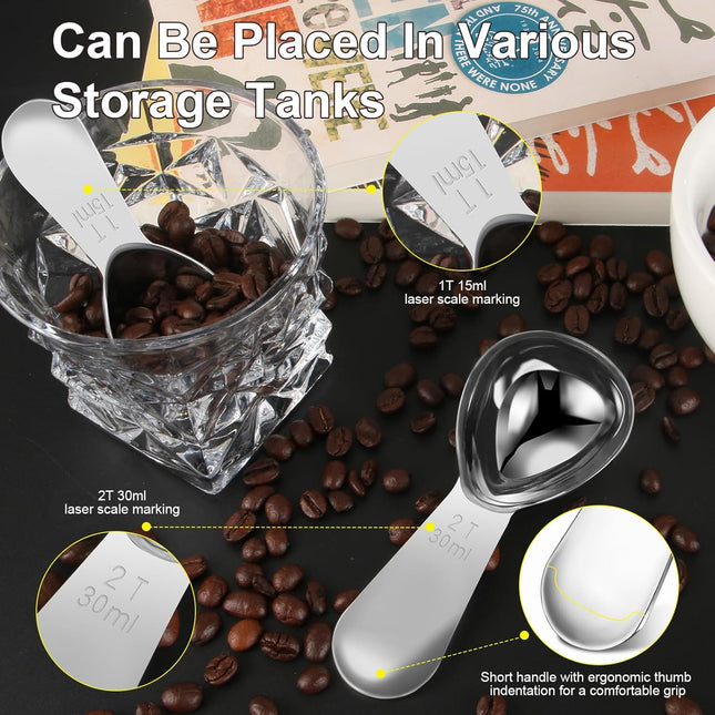 15ml & 30ml Stainless Steel Coffee Measuring Spoons Set - Heavy Duty Long Handle for Coffee Machines - Multifunctional Coffee Scoops Pack of 2.