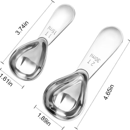 15ml & 30ml Stainless Steel Coffee Measuring Spoons Set - Heavy Duty Long Handle for Coffee Machines - Multifunctional Coffee Scoops Pack of 2.