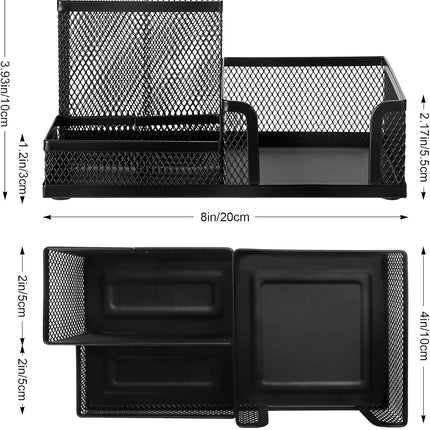 Black 3 Compartment Metal Mesh Pen Holder Desk Organizer for Office and Home Work - 1 Piece.