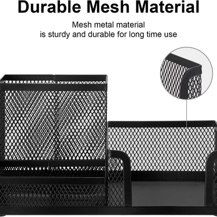 Black 3 Compartment Metal Mesh Pen Holder Desk Organizer for Office and Home Work - 1 Piece.