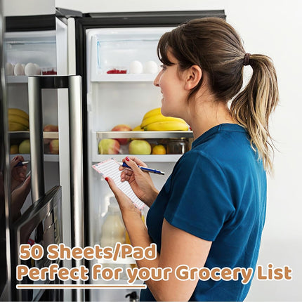 Magnetic Notepads with Pen Holder - 200 Sheets - 4 Pack for Refrigerator - Ideal for Grocery Lists & To-Do Lists.