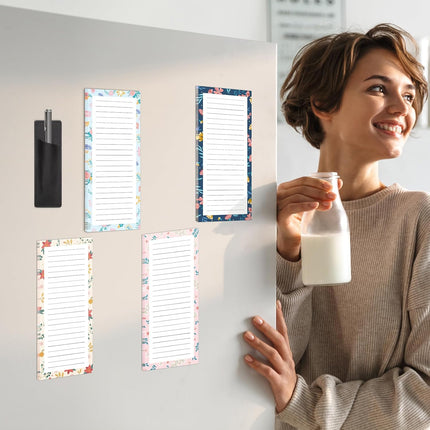 Magnetic Notepads with Pen Holder - 200 Sheets - 4 Pack for Refrigerator - Ideal for Grocery Lists & To-Do Lists.