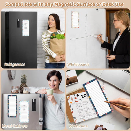 Magnetic Notepads with Pen Holder - 200 Sheets - 4 Pack for Refrigerator - Ideal for Grocery Lists & To-Do Lists.
