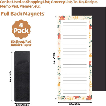 Magnetic Notepads with Pen Holder - 200 Sheets - 4 Pack for Refrigerator - Ideal for Grocery Lists & To-Do Lists.
