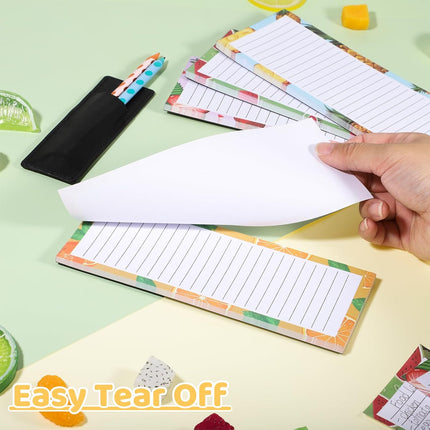 Magnetic Fruit Design Notepads 4 Pack 200 Sheets with Pen Holder for Refrigerator Grocery List.
