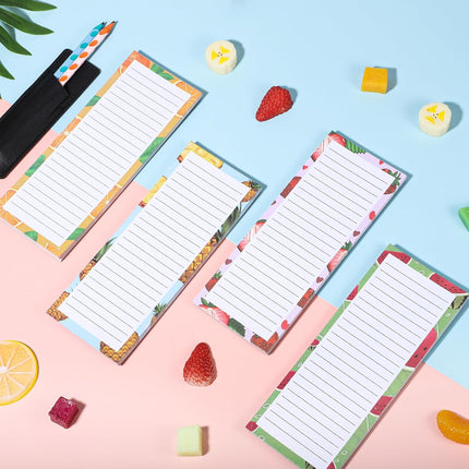 Magnetic Fruit Design Notepads 4 Pack 200 Sheets with Pen Holder for Refrigerator Grocery List.