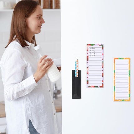 Magnetic Fruit Design Notepads 4 Pack 200 Sheets with Pen Holder for Refrigerator Grocery List.