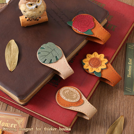 Set of 4 Magnetic Bookmarks - Leather & Vintage Design - Perfect Gift for Book Lovers & Readers.