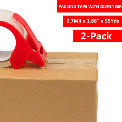 2 Pack Packaging Tape with Dispenser Strong Transparent Adhesive Tape for Boxes Moving Parcels.