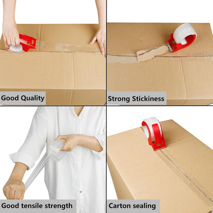 2 Pack Packaging Tape with Dispenser Strong Transparent Adhesive Tape for Boxes Moving Parcels.