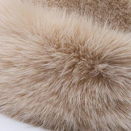 Beige Fluffy Faux Fur Hat Soft Plush Warm Winter Accessory.