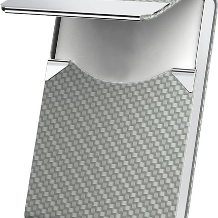 Men's Leather & Stainless Steel Magnetic Business Card Holder - Premium PU Leather & Metal Card Case - Forest Green.