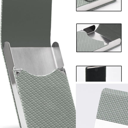 Men's Leather & Stainless Steel Magnetic Business Card Holder - Premium PU Leather & Metal Card Case - Forest Green.