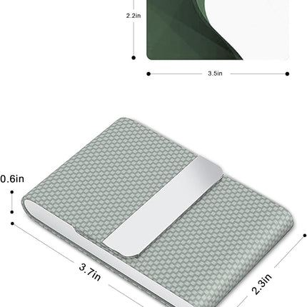 Men's Leather & Stainless Steel Magnetic Business Card Holder - Premium PU Leather & Metal Card Case - Forest Green.