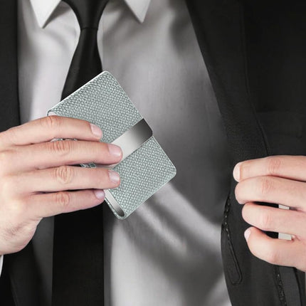 Men's Leather & Stainless Steel Magnetic Business Card Holder - Premium PU Leather & Metal Card Case - Forest Green.