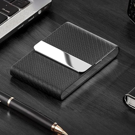 Men's PU Leather and Stainless Steel Magnetic Closure Credit Card Holder Luxury Business Card Case Black.
