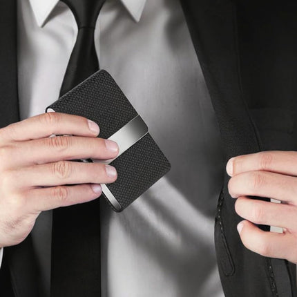 Men's PU Leather and Stainless Steel Magnetic Closure Credit Card Holder Luxury Business Card Case Black.