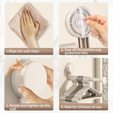 2 Pack Telescopic Rod Suction Cup Hanger Holder Wall Mounted Clothes Organizer.