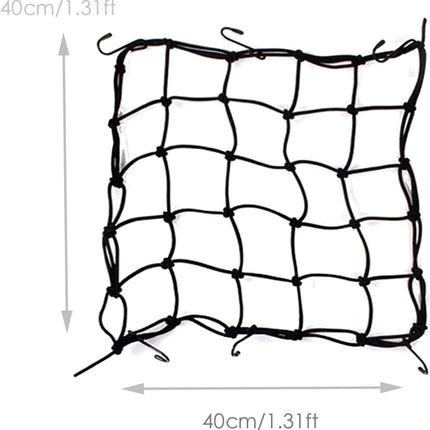 2 Pack 40x40cm Elastic Motorcycle Cargo Net with 6 Anti-Scratch Hooks for Scooter Helmet Storage - Black.