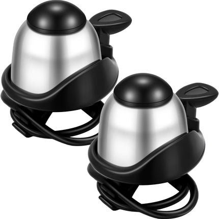 2 Pack Bicycle Bell - Compact & Loud - Mini Bike Bell for Road Bike Mountain Bike E-Bike - Silver.
