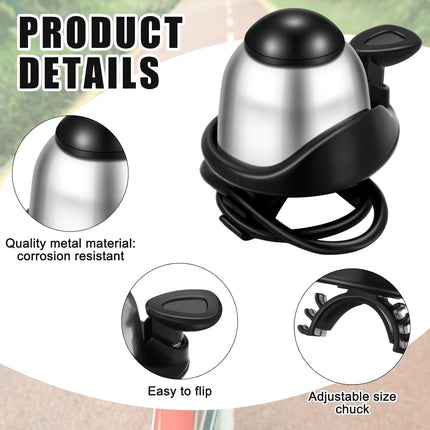 2 Pack Bicycle Bell - Compact & Loud - Mini Bike Bell for Road Bike Mountain Bike E-Bike - Silver.