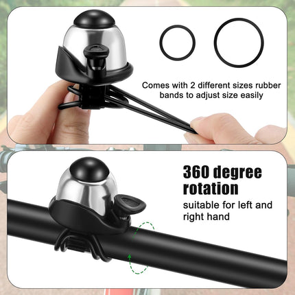 2 Pack Bicycle Bell - Compact & Loud - Mini Bike Bell for Road Bike Mountain Bike E-Bike - Silver.