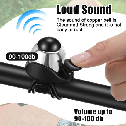 2 Pack Bicycle Bell - Compact & Loud - Mini Bike Bell for Road Bike Mountain Bike E-Bike - Silver.