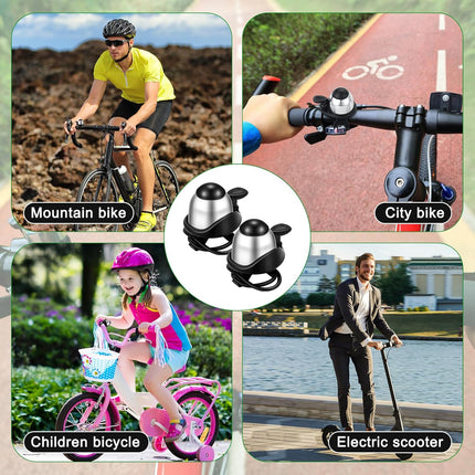 2 Pack Bicycle Bell - Compact & Loud - Mini Bike Bell for Road Bike Mountain Bike E-Bike - Silver.