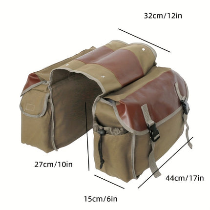 Vintage Double Bicycle Panniers Large Water-Resistant Canvas Bike Bags for E-bike & City Bike Black Set of 1.