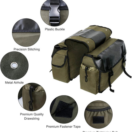 Vintage Double Bicycle Panniers Large Water-Resistant Canvas Bike Bags for E-bike & City Bike Black Set of 1.