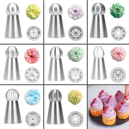 8-Piece Piping Nozzles Set for Cake Cupcake Cookies - Flower Decoration Tools.