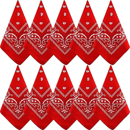 10 Pack Red Paisley Bandanas 55x55cm Polyester Headband Scarf Tie Accessories.