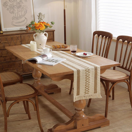 Boho Style Cotton Linen Table Runner 30x180cm Brush Design Durable Brown.