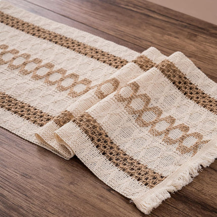Boho Style Cotton Linen Table Runner 30x180cm Brush Design Durable Brown.
