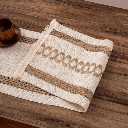 Boho Style Cotton Linen Table Runner 30x180cm Brush Design Durable Brown.
