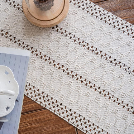 Macramé Table Runner 30x180 cm Handmade Cotton Linen Boho Style Beige Decorative Tablecloth.