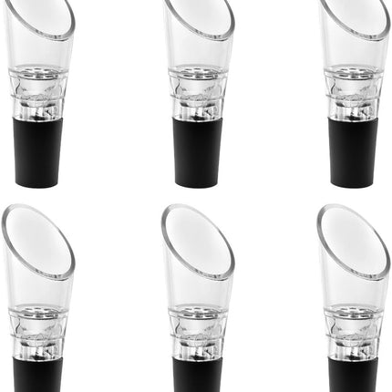6 Piece Black Wine Pourers with Conical Silicone Stopper Silicone Seal and Aeration Function.