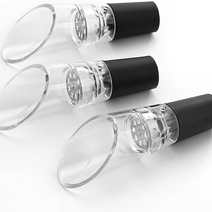 6 Piece Black Wine Pourers with Conical Silicone Stopper Silicone Seal and Aeration Function.