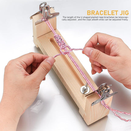 Adjustable Wooden Bracelet Weaving Frame with Double Scale 2 Clamps for DIY Bracelet Belt Keychain Making.