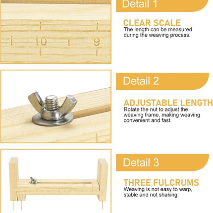 Adjustable Wooden Bracelet Weaving Frame with Double Scale 2 Clamps for DIY Bracelet Belt Keychain Making.