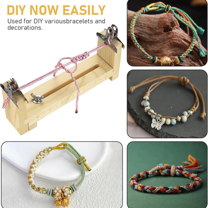 Adjustable Wooden Bracelet Weaving Frame with Double Scale 2 Clamps for DIY Bracelet Belt Keychain Making.