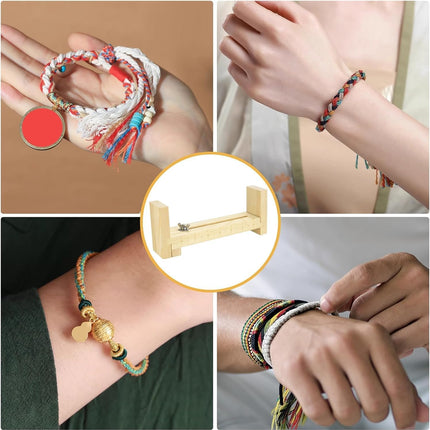 Adjustable Wooden Bracelet Weaving Frame with Double Scale 2 Clamps for DIY Bracelet Belt Keychain Making.