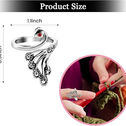 2 Pack Adjustable Yarn Guides for Crocheting & Knitting - Finger Ring Holders - Silver.