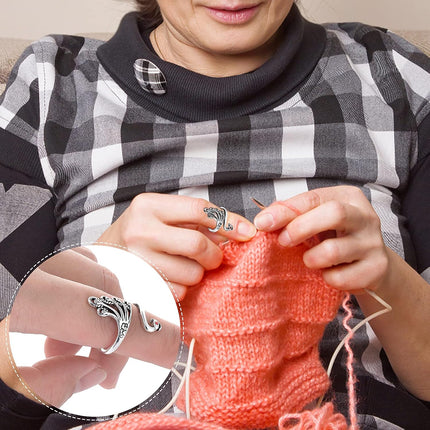 2 Pack Adjustable Yarn Guides for Crocheting & Knitting - Finger Ring Holders - Silver.