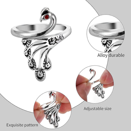 2 Pack Adjustable Yarn Guides for Crocheting & Knitting - Finger Ring Holders - Silver.