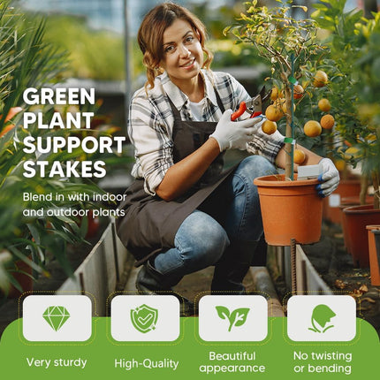 10 Pack Stackable Plant Support Stakes for Monstera - Includes 20m Binding Wire & Velcro - Climbing Plant Support Green.
